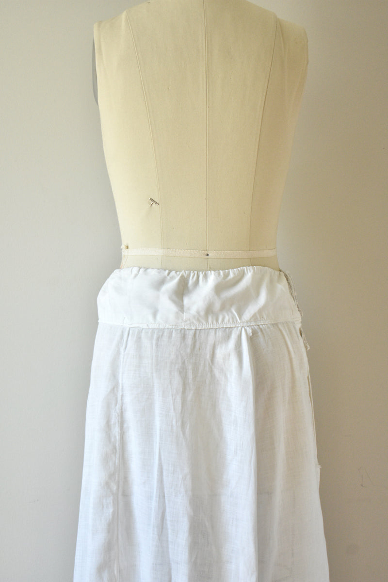 1890s-1900 White Cotton Petticoat with Satin Ribbon Insert