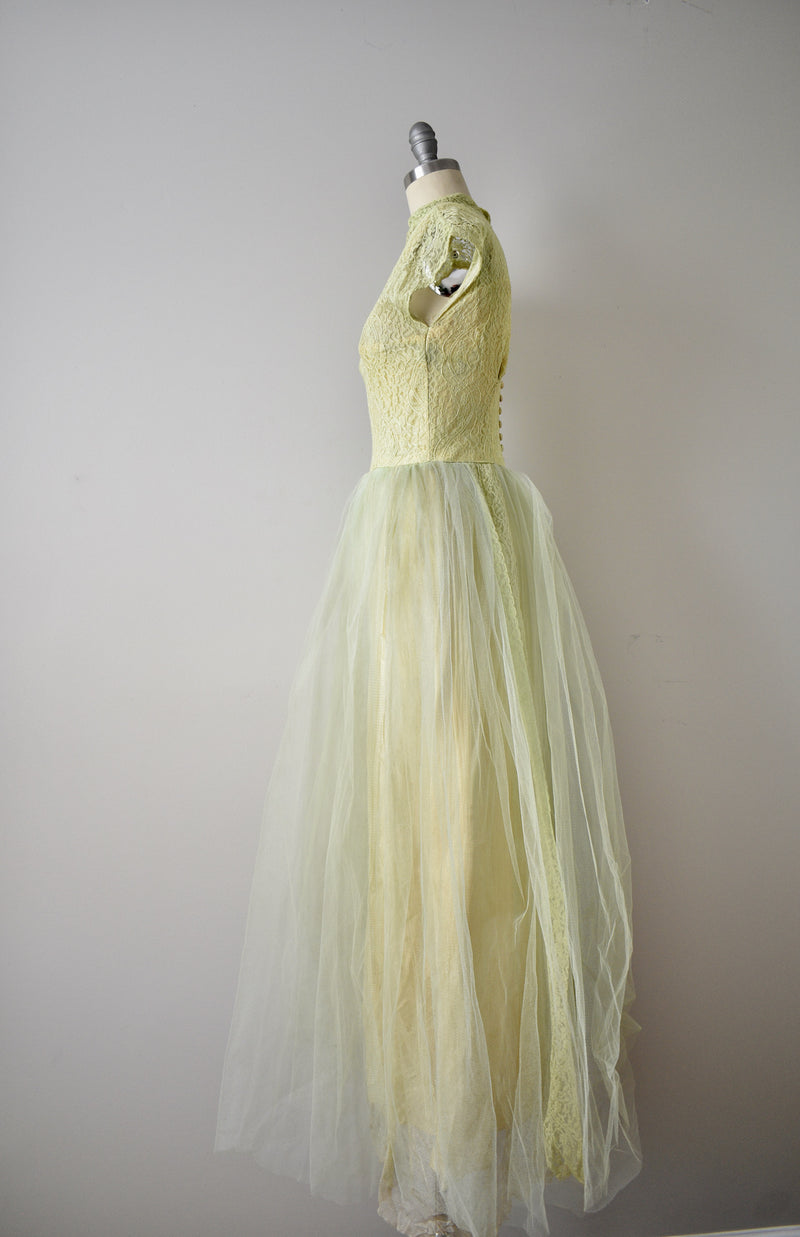 Vintage 1950s Chartreuse Gown AS IS