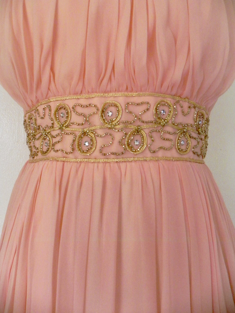 Vintage 1960s Peach Silk Chiffon Party Dress - Vintage World Rocks - 4