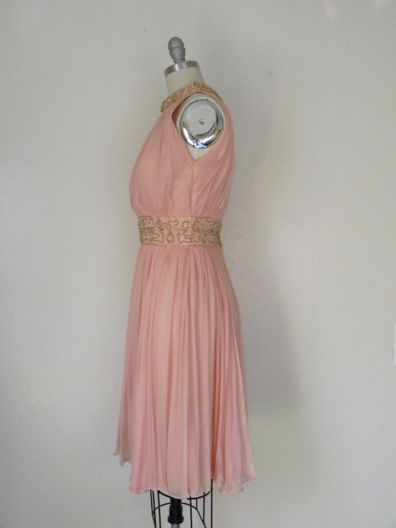Vintage 1960s Peach Silk Chiffon Party Dress - Vintage World Rocks - 5