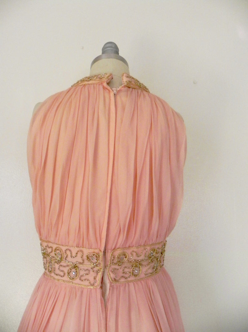 Vintage 1960s Peach Silk Chiffon Party Dress - Vintage World Rocks - 7