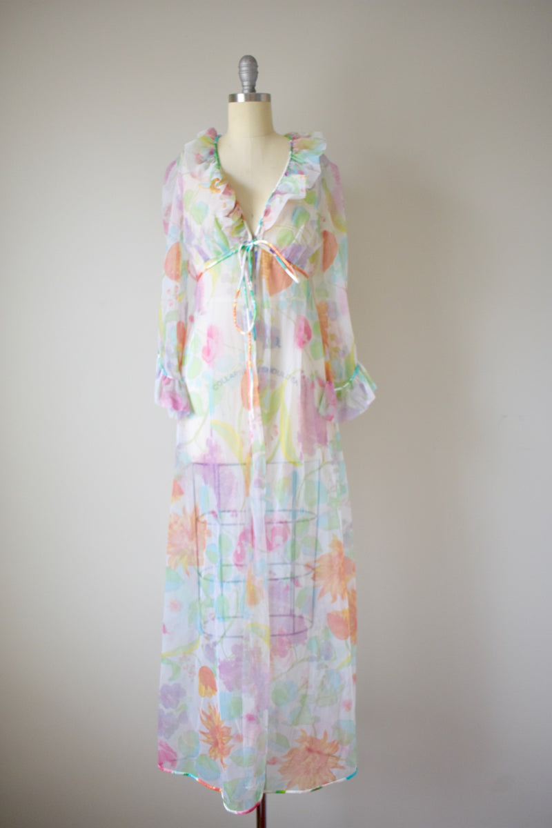 Vintage 1960s Sheer Tricot Dressing Gown- S