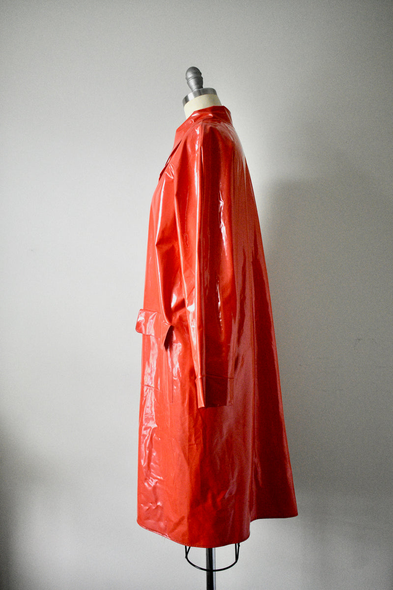 Vintage Classic 1950s Shiny Red Rubber Raincoat