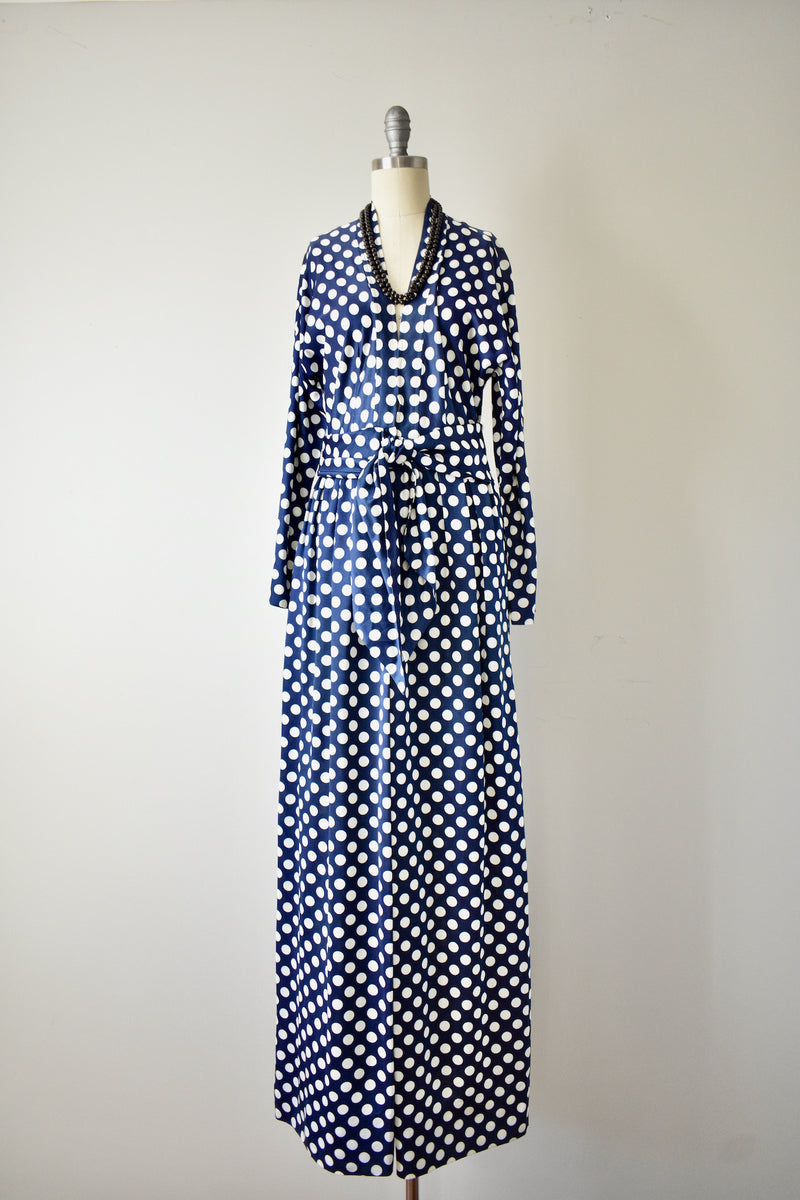 Vintage 1970s Lillie Rubin Polka Dot Navy Blue Dress