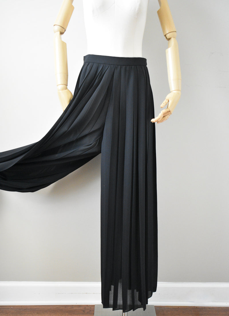 Vintage 1980s Bill Blass Black Pleated Wide Leg Pants