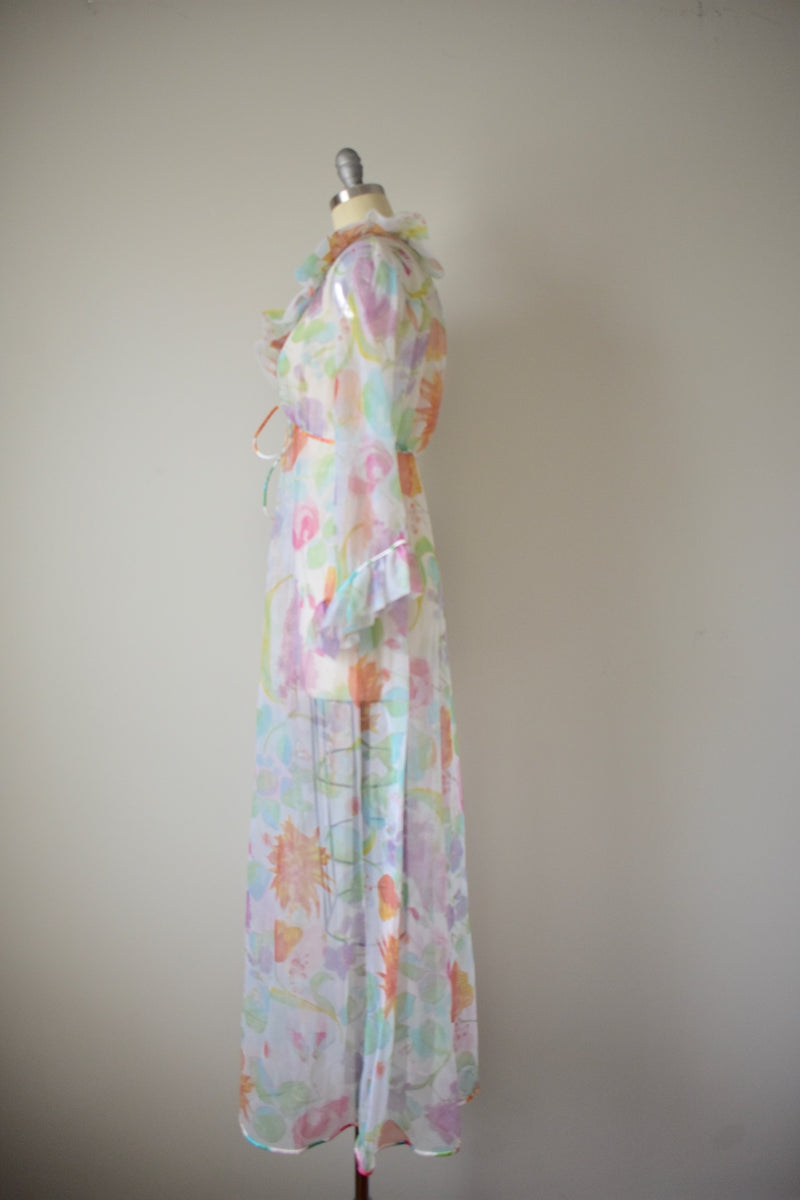 Vintage 1960s Sheer Tricot Dressing Gown- S