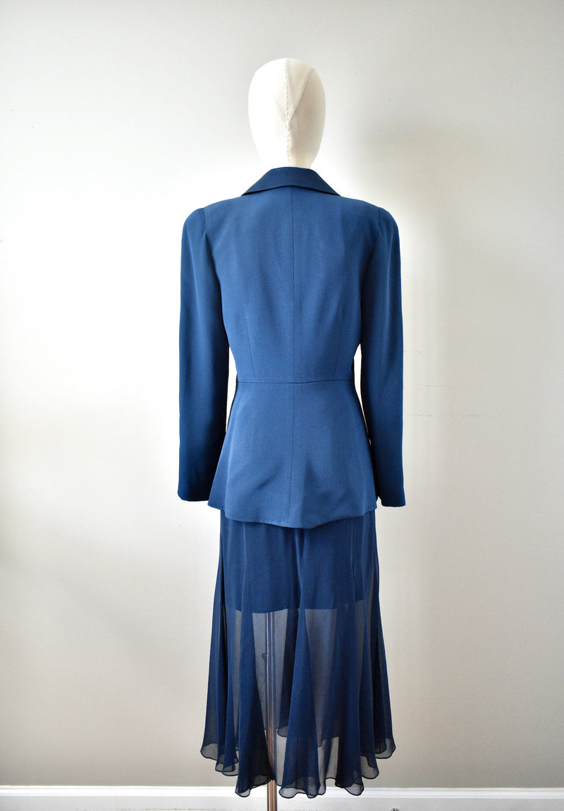 Vintage 1970 3 Piece Dark Blue Suit