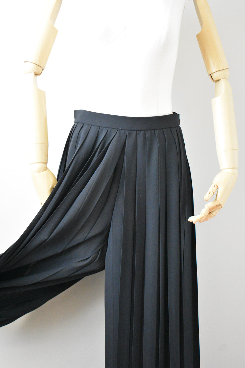 Vintage 1980s Bill Blass Black Pleated Wide Leg Pants