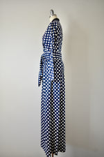 Vintage 1970s Lillie Rubin Polka Dot Navy Blue Dress