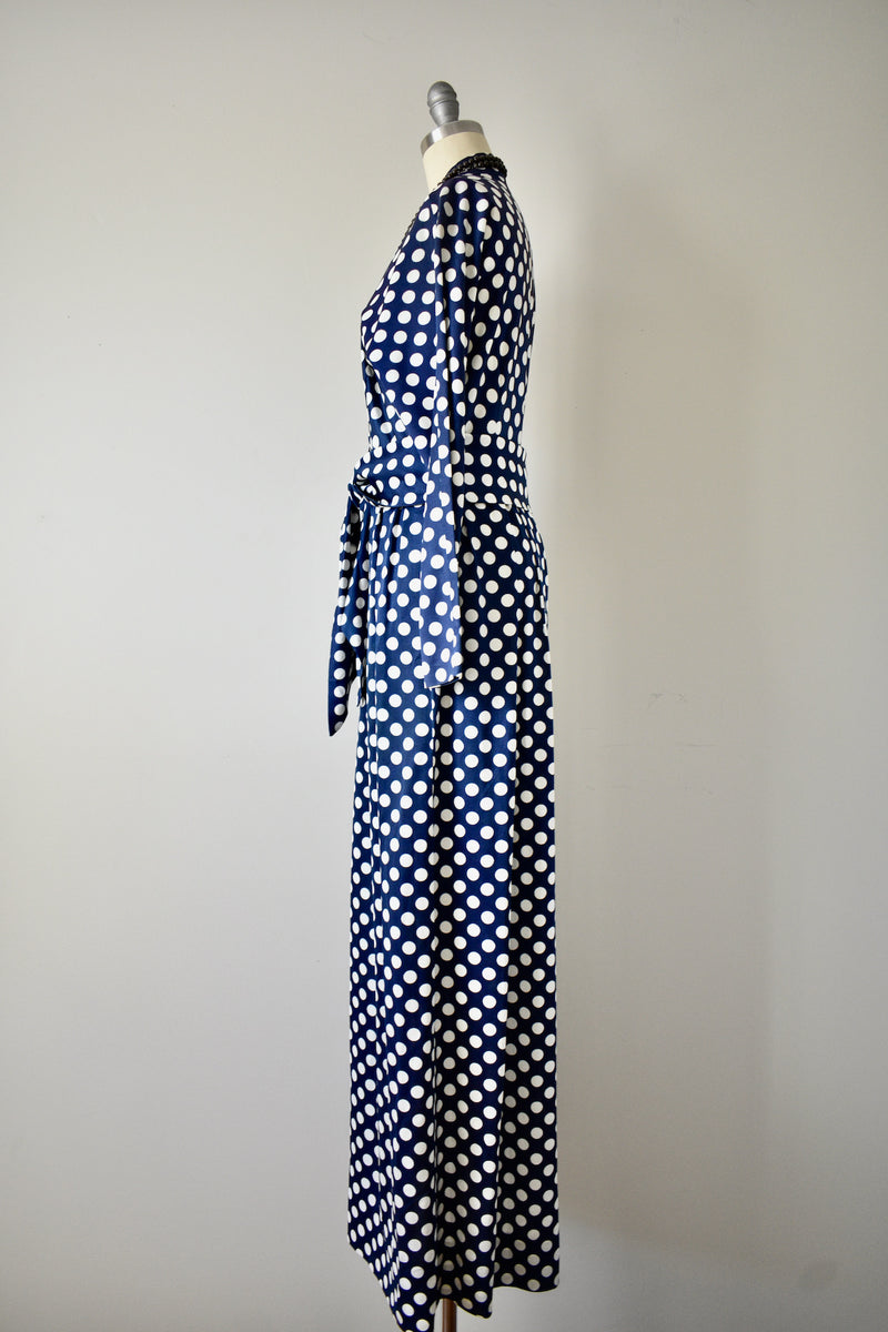 Vintage 1970s Lillie Rubin Polka Dot Navy Blue Dress