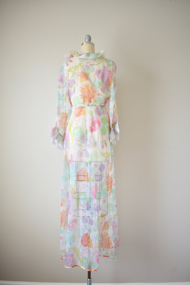 Vintage 1960s Sheer Tricot Dressing Gown- S
