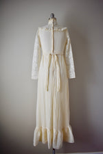 Vintage 1980s Cotton Guaze Crochet Lace Gown