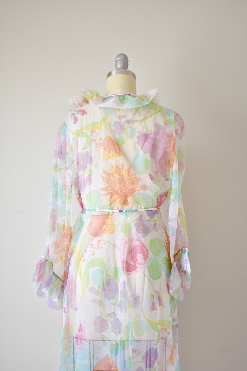 Vintage 1960s Sheer Tricot Dressing Gown- S