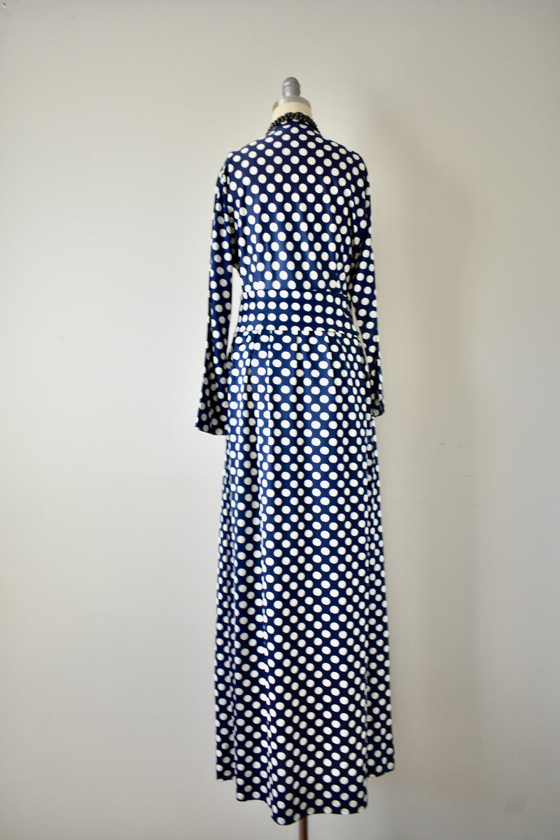 Vintage 1970s Lillie Rubin Polka Dot Navy Blue Dress