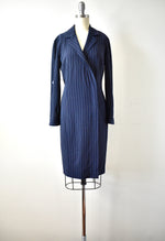 Carolina Herrera Navy Blue Pinstripe Dress