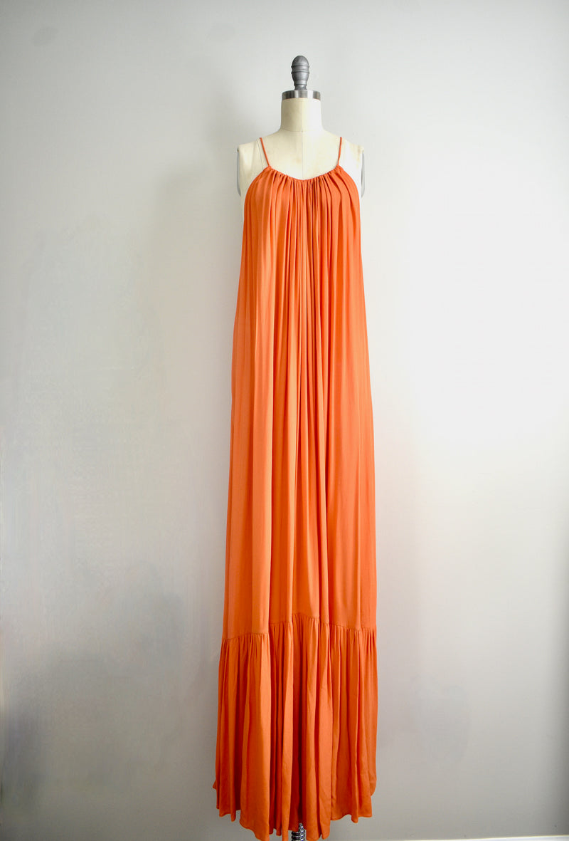 Erika Cavallinii Orange Pleated  Midi Dress