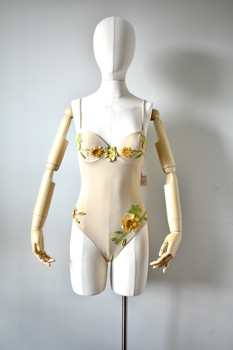 Vintage 1990 Fendi Tan Floral Swimsuit