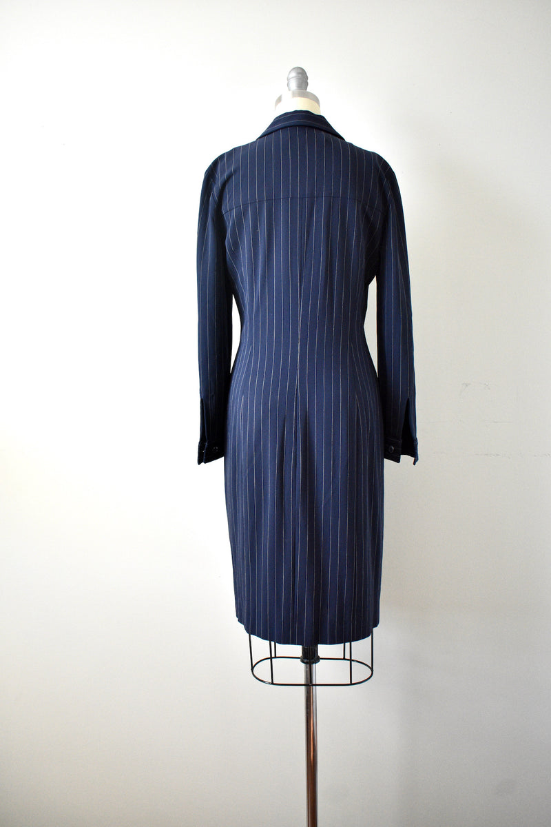Carolina Herrera Navy Blue Pinstripe Dress