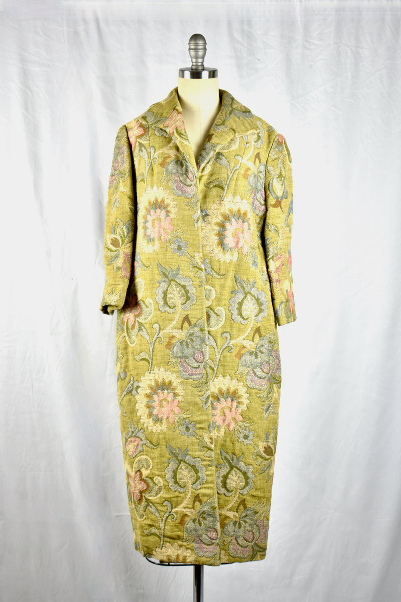 Vintage 1960s Green Floral Tapestry Coat