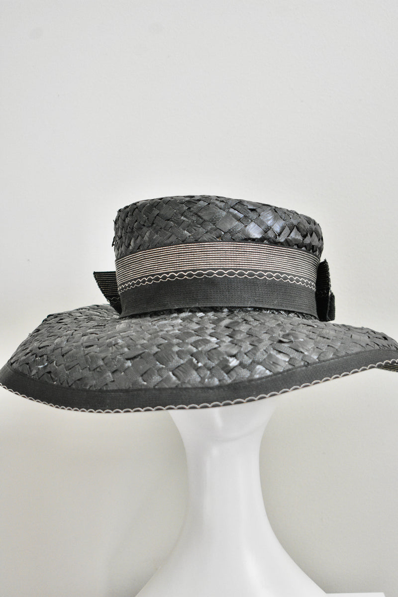 Vintage 1960s Doris Black Wide Brimmed Hat