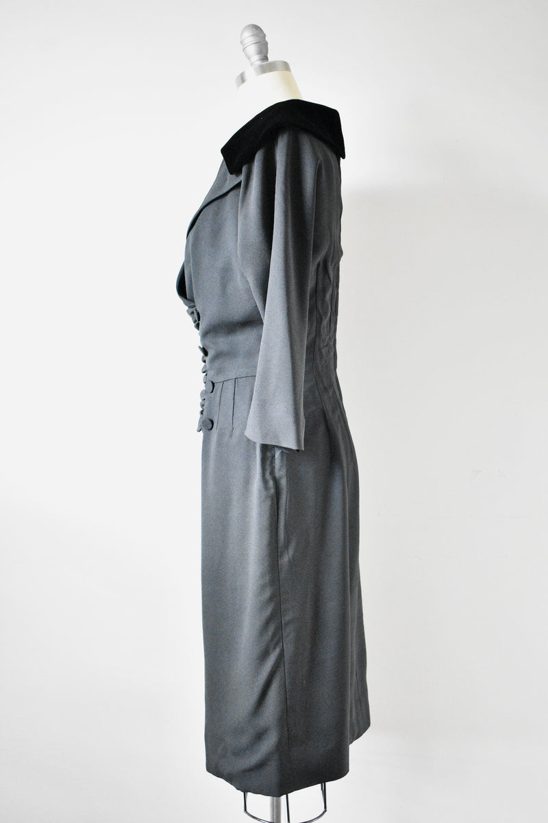Vintage 1950 Black Crepe Dress