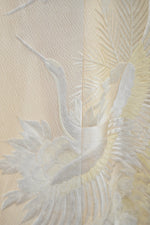 Vintage 1930s-1940s White Silk Matelassé Embroidered w/ Cranes