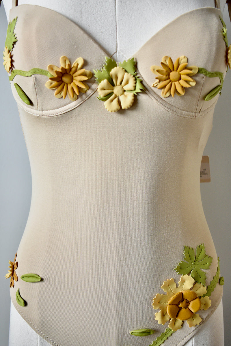 Vintage 1990 Fendi Tan Floral Swimsuit