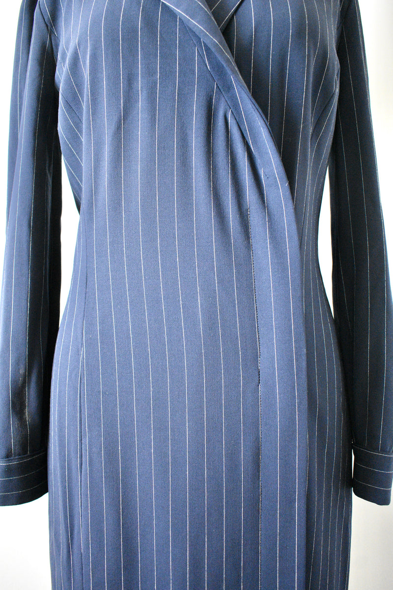 Carolina Herrera Navy Blue Pinstripe Dress