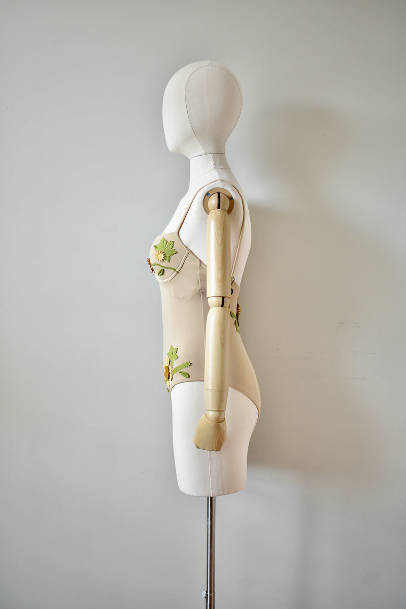 Vintage 1990 Fendi Tan Floral Swimsuit