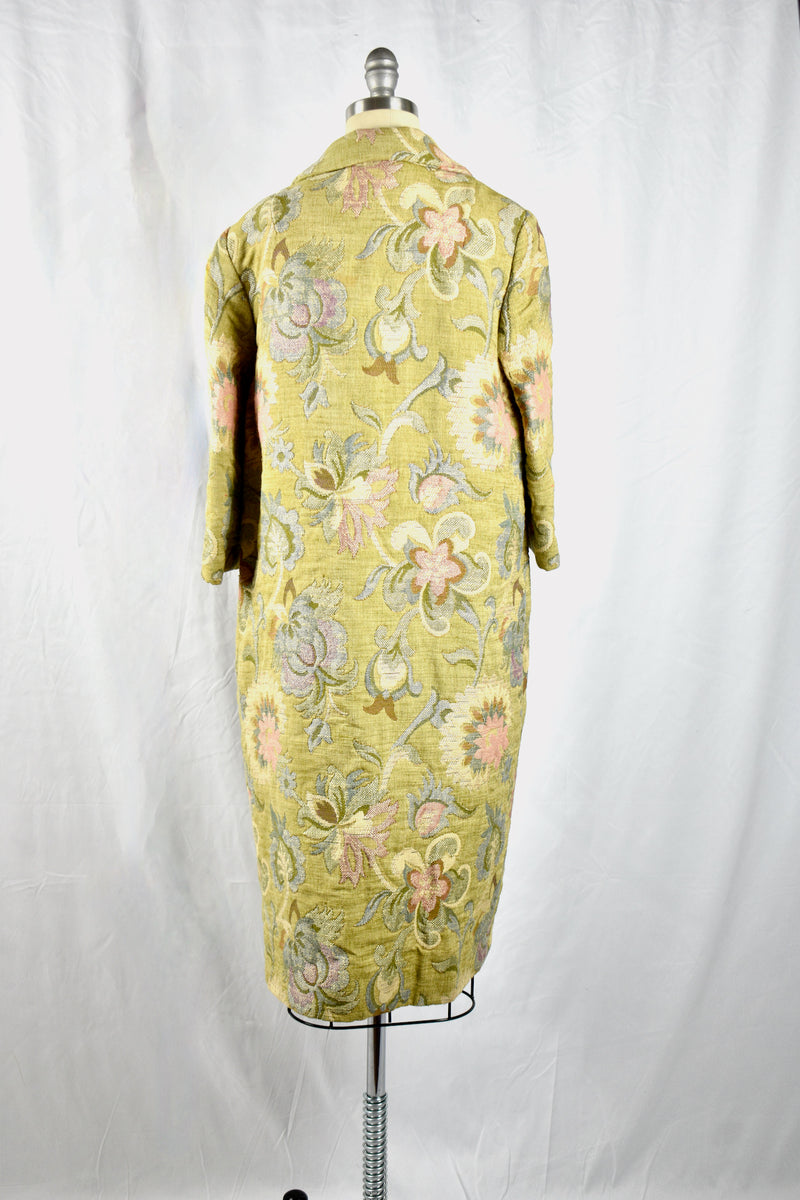 Vintage 1960s Green Floral Tapestry Coat