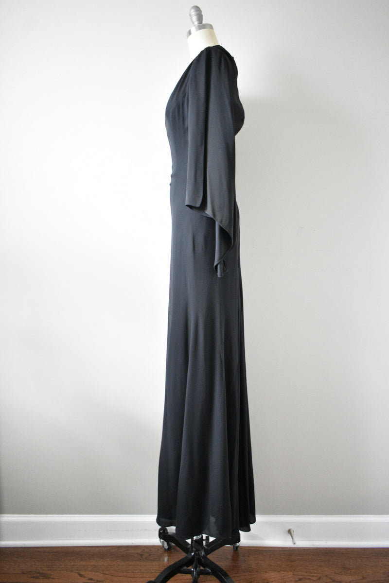 Vintage 1980s Carolina Herrera Long Black Evening Dress