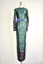 1970 Vintage Glam Multicolor Long Sequin Evening Dress