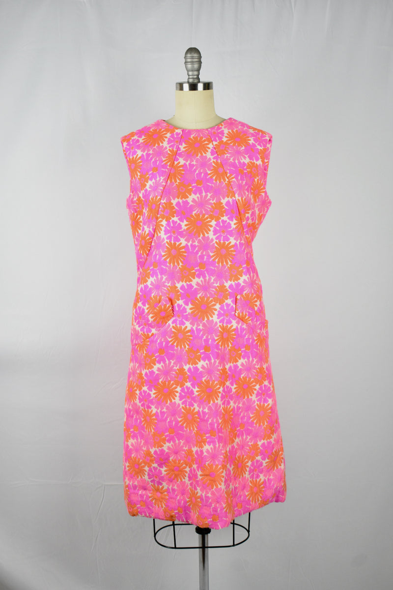 Vintage 1960s Samuel Winston by Roxanne Sleeveless Pink Floral Dress