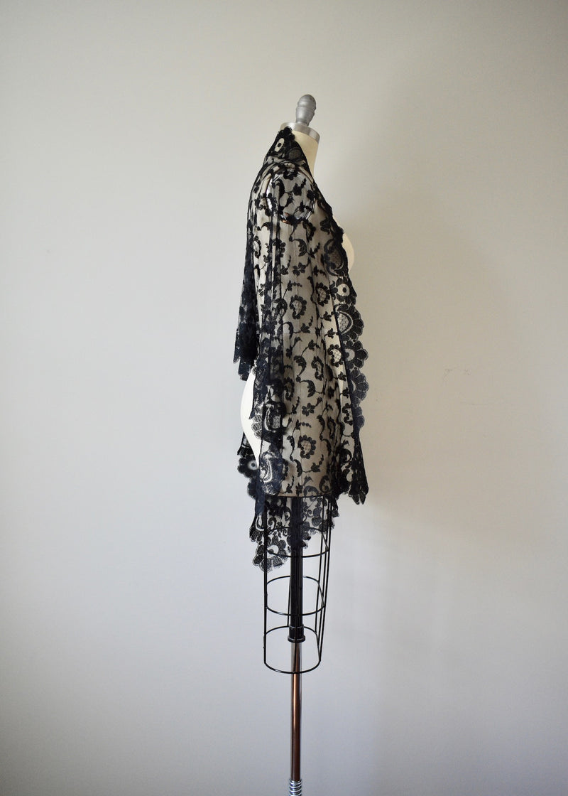 Victorian Lace Black Shawl