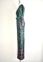 1970 Vintage Glam Multicolor Long Sequin Evening Dress