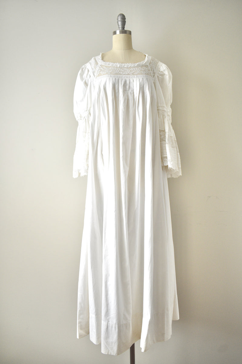 Vintage 1920s Cotton Handmade Square Lace Bedgown