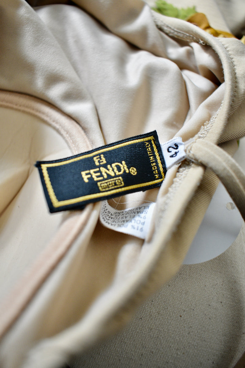 Vintage 1990 Fendi Tan Floral Swimsuit