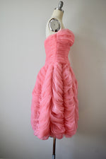 Vintage 1950s Pink Tulle Ruffle Dress
