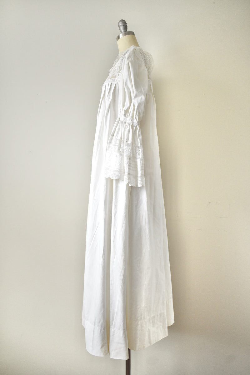 Vintage 1920s Cotton Handmade Square Lace Bedgown