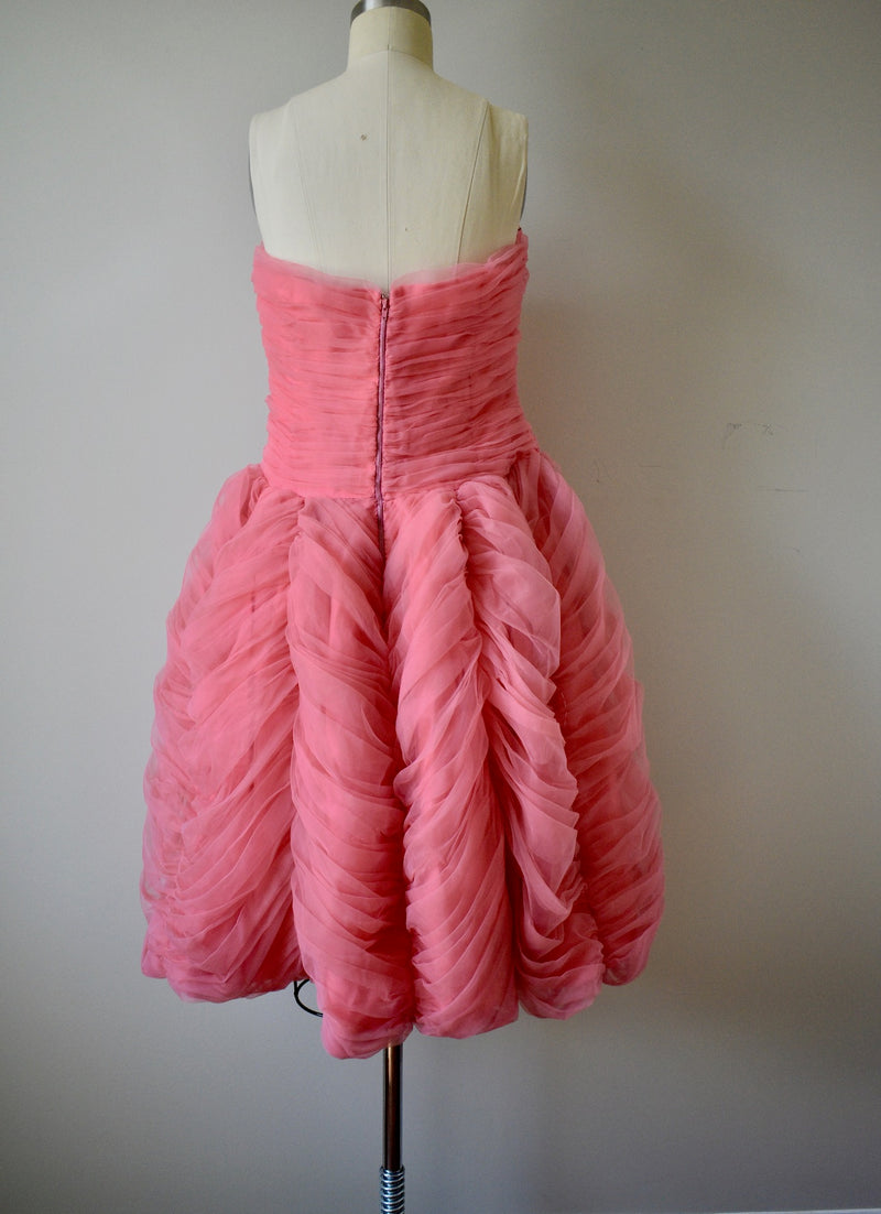 Vintage 1950s Pink Tulle Ruffle Dress