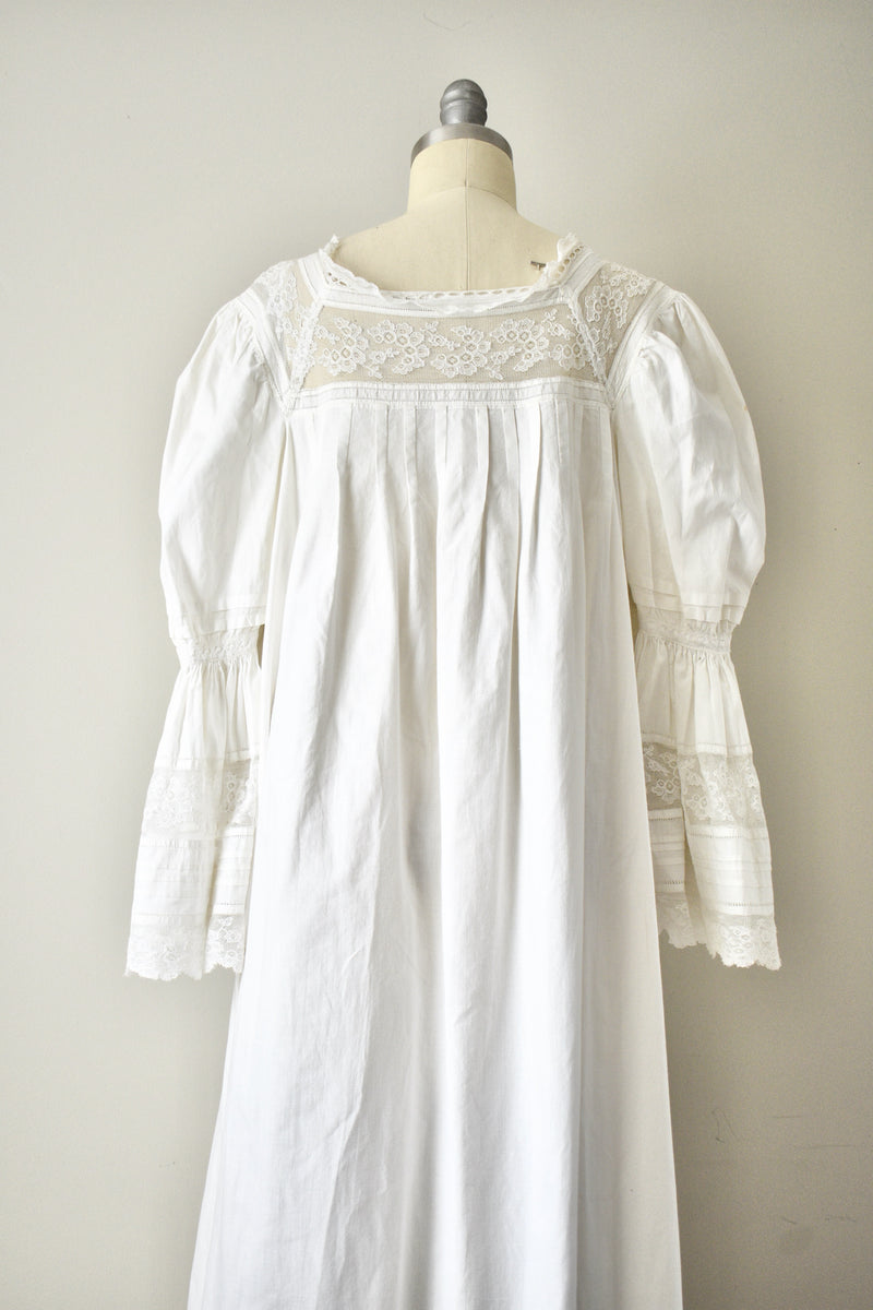 Vintage 1920s Cotton Handmade Square Lace Bedgown