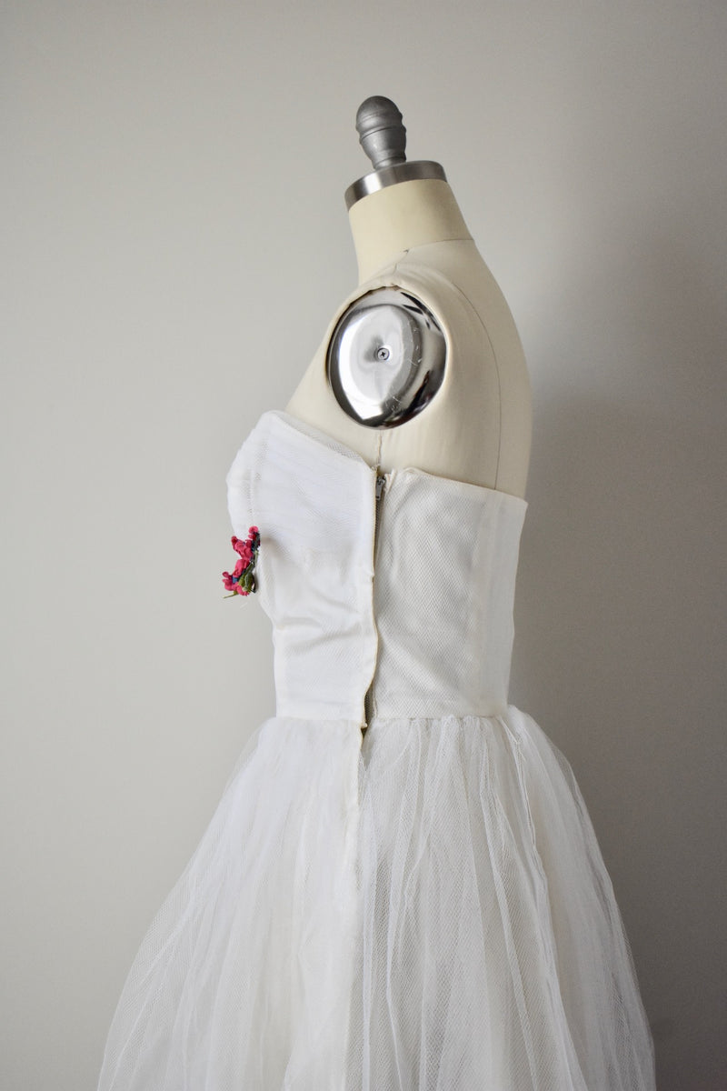 Vintage 1950s White Rosette Tulle Dress