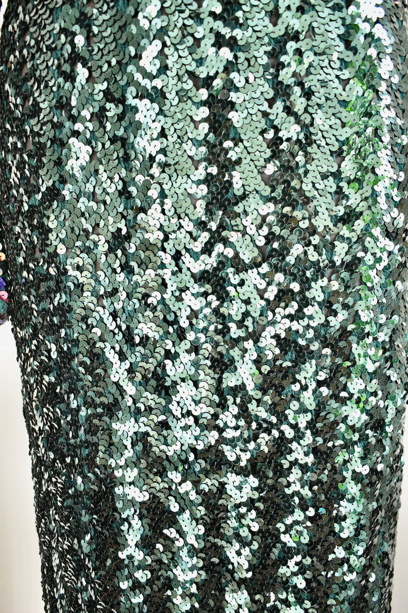 1970 Vintage Glam Multicolor Long Sequin Evening Dress