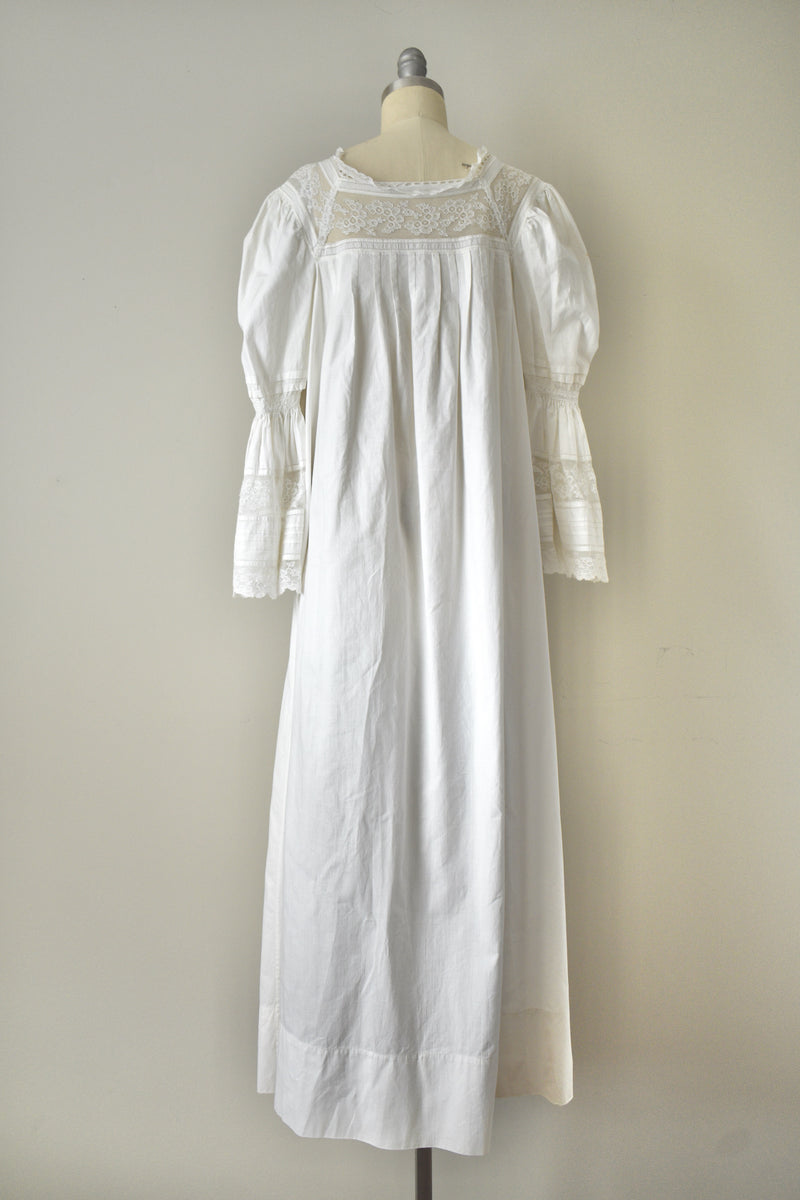 Vintage 1920s Cotton Handmade Square Lace Bedgown
