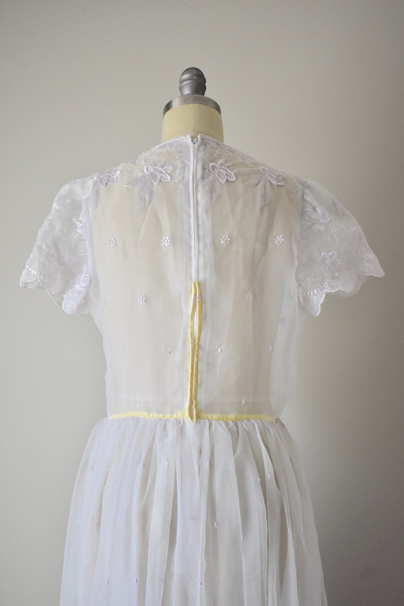 Vintage 1970s Lavender Embroidered Dress