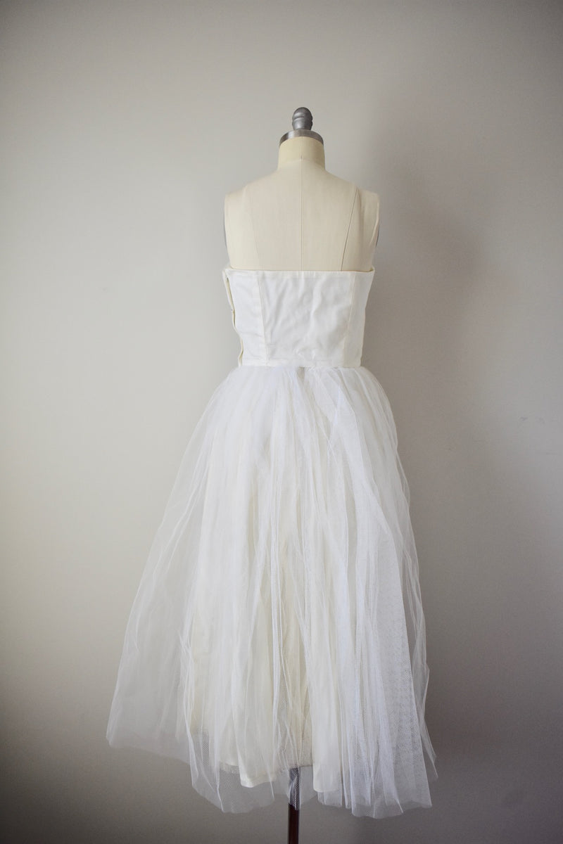 Vintage 1950s White Rosette Tulle Dress