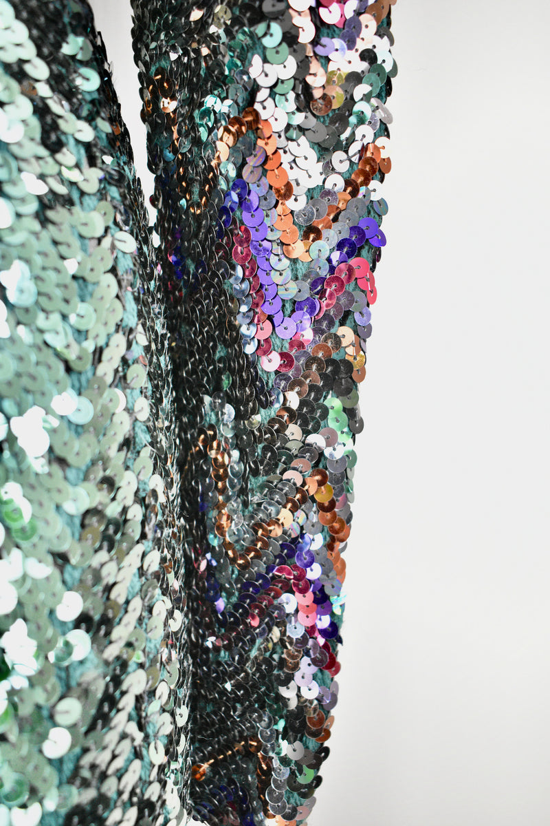 1970 Vintage Glam Multicolor Long Sequin Evening Dress