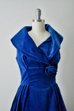 Vintage 1950s Blue Velvet Dress