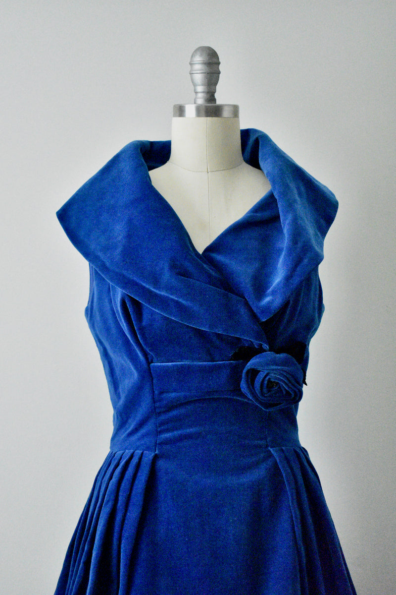 Vintage 1950s Blue Velvet Dress