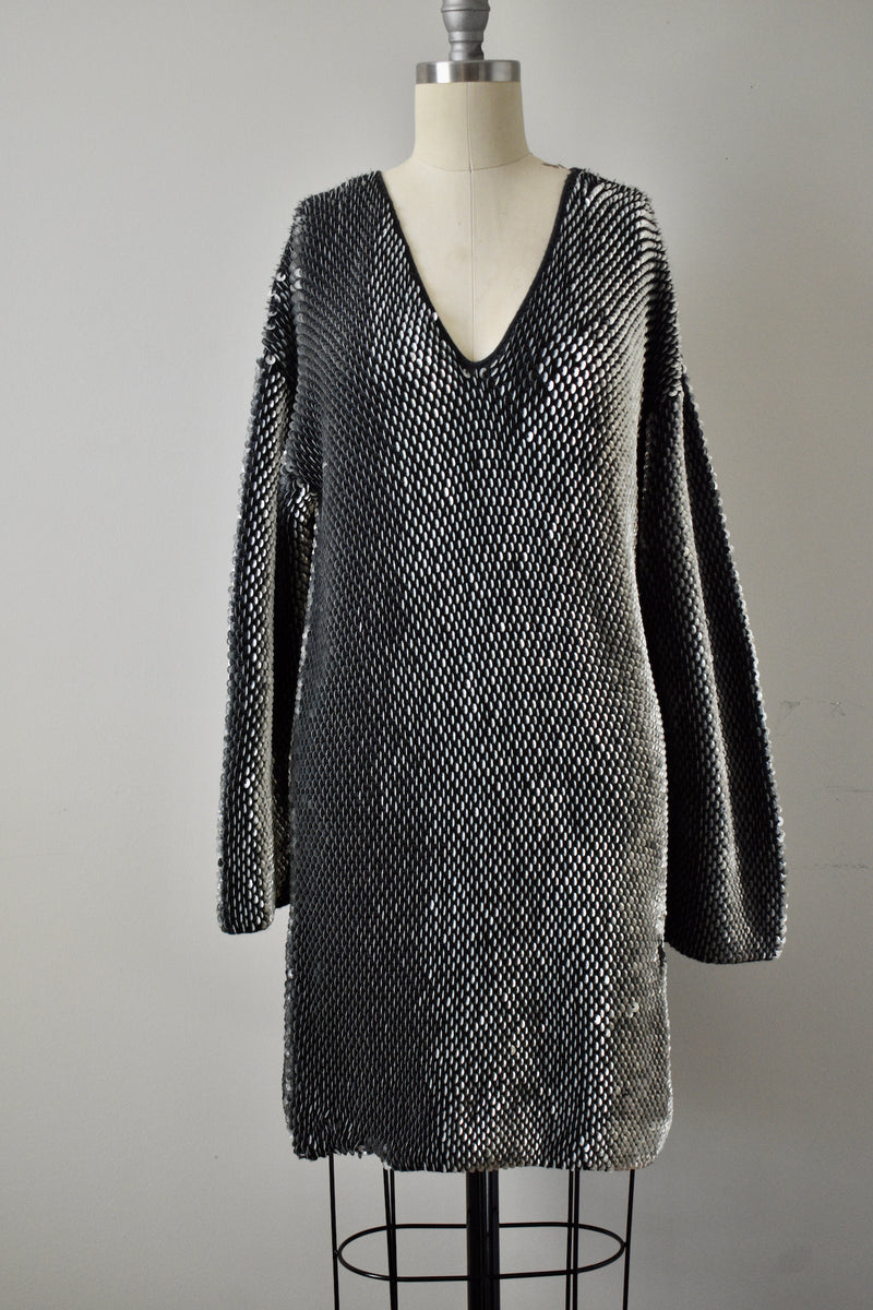 Vintage 1980s Escada Black Sequin Scale Dress
